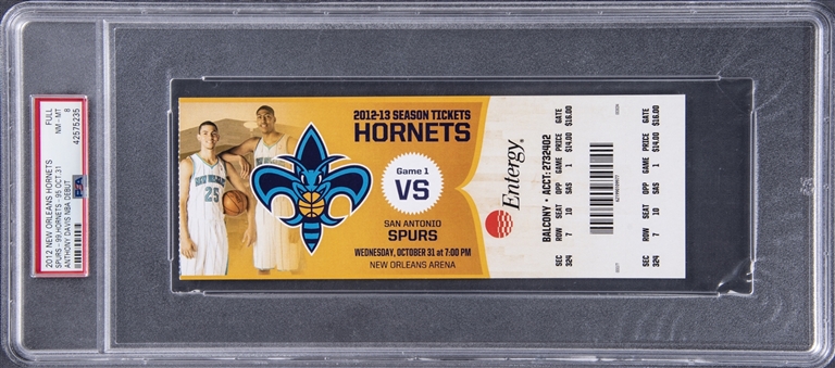 2012 New Orleans Hornets/San Antonio Spurs Full Ticket From Anthony Davis NBA Debut